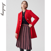 朗姿商场同款春秋法式大红色中长款气质显瘦风衣大衣外套女奥莱