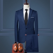 蓝色西服男外套英伦风，秋冬款工装男女正装，商务工作服西装二件套装