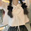 娃娃领衬衫女设计感小众2023别致白色，短袖法式泡泡袖短款上衣