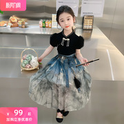 女童夏季连衣裙2024洋气儿童，中国风马面裙套装新中式汉服裙子