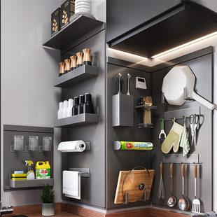 厨房置物架磁吸板洞洞板调料架壁挂式家用多功能调味料架收纳架