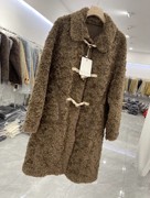 冬季韩版羊羔毛外套(毛外套，)女长袖，纯色中长款牛角扣皮草大衣