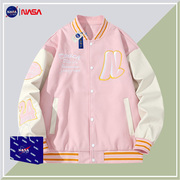 NASA联名粉色棒球服外套男女春秋季宽松美式夹克男潮牌情侣装