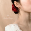 「微醺」新娘红色耳环蚊香盘，耳夹无耳洞，女复古新年订婚耳饰珍珠