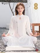 尤佳瑜伽服套装女春夏中式棉麻白色瑜珈太极打坐冥想禅修服居士服