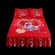 纯棉大红色中式床裙单件婚庆结婚龙凤床罩三件套全棉磨毛防滑