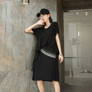 设计感小众韩版宽松两件套连衣裙，百褶显瘦气质中长款优雅裙子夏季