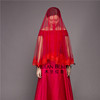 中式蕾丝红色头纱新娘结婚纱，敬酒礼服秀禾龙凤红盖头喜帕短款