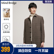 mindbridge羊毛呢子，男士大衣冬季中长款格子，毛呢外套