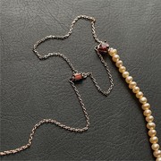 小宝s925纯银珍珠拼接爱心红色锆石毛衣项链女高级设计感小众轻奢