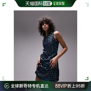 香港直邮潮奢topshop女士，精饰直筒型迷你宝石，连衣裙(蓝色)