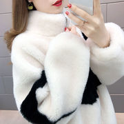 羊羔毛外套(毛外套)女秋冬2023韩版宽松加绒加厚长袖皮毛x一体棉服大