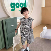 男童夏装2024年夏季韩版童装，儿童t恤豹纹背心套装