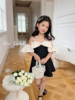 女宝宝夏装设计师黑色泡泡袖，连衣裙儿童公主裙，2023洋气礼服潮