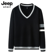 jeep毛衣男v领套头，秋冬季韩版宽松慵懒风针织衫外穿学生长袖外套