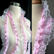 宽4.5厘米波点粉色褶皱蕾丝花边礼服服装连衣裙花边装饰辅料材料