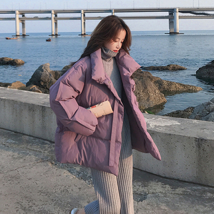 今年流行紫色棉服女冬季2022棉衣小个子韩系温柔短款棉袄