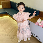 女童旗袍裙夏装2024中国风，儿童连衣裙洋气小女孩小飞袖公主裙