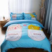 卡通可爱猫咪，印图情侣床上用品四件套1.8米双人床笠宿舍床单3件套