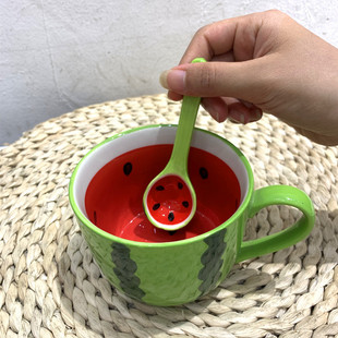 西瓜水果马克杯创意陶瓷杯男女学生可爱喝水杯女家用咖啡牛奶茶杯