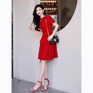 高端红色连衣裙女2023夏季气质优雅显瘦时尚结婚敬酒礼服裙子
