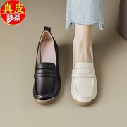 红青蜓一脚蹬休闲单鞋女坡跟软底妈妈鞋2025春新款温州真皮小皮鞋