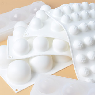 8连高圆球形雪人慕斯硅胶模具 法式椰子甜品矽胶模具 烘焙滴胶模