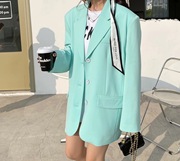 西装外套2021春季韩版气质，显瘦翻领糖果色单排扣休闲西服女潮