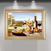 欧式餐厅装饰画餐桌背景墙，有框画饭厅壁画厨房，挂画水果酒杯画