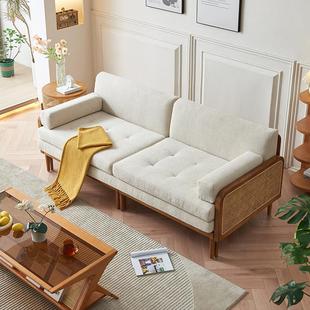 日式实木沙发床坐卧两用小户型贵妃位藤编，沙发客厅双人可折叠床
