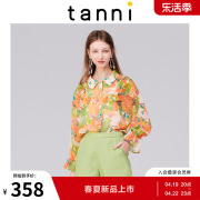 tanni女士衬衫印花雪纺衬衣设计感小众喇叭袖港风夏季TK11SH812A