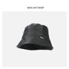 韩版小金属标皮质渔夫帽，女生气质时尚潮酷搭配盆帽个性黑色水桶帽