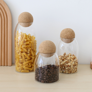 玻璃瓶子球盖密封罐厨房杂粮储物罐咖啡豆收纳盒创意软木塞茶叶罐