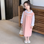 韩国女童装时髦洋气套装2024春季小女孩刺绣，衬衫背心裙两件套纯色