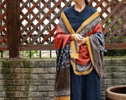 品质原创复古花纹舒适棉质民族风大围巾，披肩古典花色气质防晒