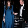 高端定制凯特王妃同款蓝色连衣裙开衩袖口设计优雅修身气质圆领新