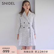 snidel秋冬款酷帅时尚粗花呢，腰带西装式连衣裙swfo224075