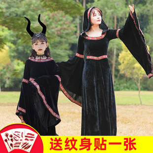 万圣节儿童服装女童宫廷吸血鬼成人魔法师巫婆女巫cos服亲子服饰