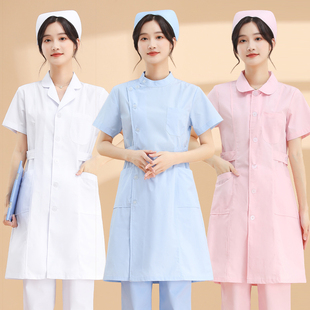 护士服女夏季短袖立领白大褂工作制服圆领医生白色娃娃领长袖大衣