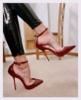 时尚潮流性感一字带酒红色，凉鞋钨钢超细跟浅口1210cm
