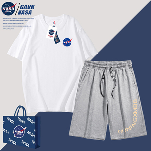 NASA GAVK套装男春秋季百搭潮牌情侣纯色男女同款夏季运动套