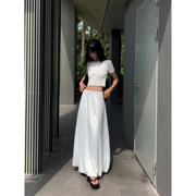NEVA HU白色花苞半身长裙2024夏季高腰显瘦a字伞裙中长款裙子