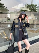 美素1098拼接口袋撞色长袖，牛仔衣衬衫中长款宽松外套，女装秋2023潮