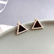 韩国s925纯银，几何图形黑色玛瑙耳钉三角形，耳环银饰时尚百搭耳环