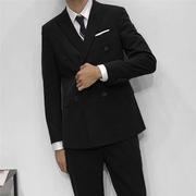 DH男装轻熟英伦风纯色双排扣西装外套男士韩版修身时尚西服单西
