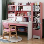 儿童学习桌家用书桌书柜一体学生书架组合女童桌椅套装女孩写字桌