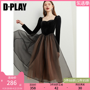 DPLAY秋冬连衣裙赫本风丝绒连衣裙黑色礼服裙冬季公主裙晚礼服