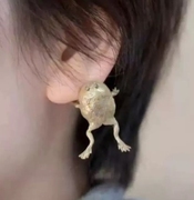 青蛙耳环欧美风耳环个性可爱动物咬耳朵耳钉复古无耳洞耳夹瘌蛤蟆
