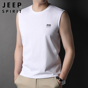 jeep吉普纯棉背心男士外穿运动马甲，夏季潮流牌，白色坎肩无袖t恤男