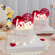 女神生日蛋糕装饰插件红色，卡片七夕情人节，情侣表白节日珠光雪梨纸